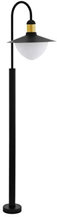 EGLO Außen-Stehlampe Sirmione, 1 flammige Außenleuchte, Standleuchte aus verzinktem Stahl, Glas: Weiß, opal-matt, Farbe: Schwarz, gold, Fassung: E27, IP44