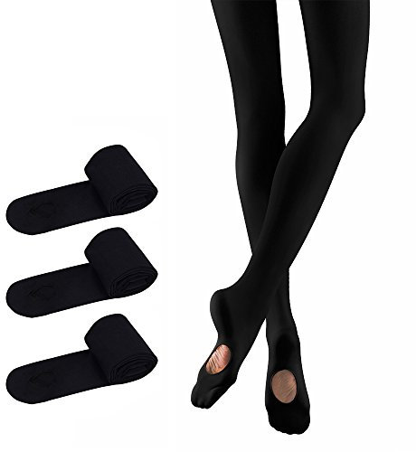 Bezioner Ballett Strumpfhose 3 Paar Cabrio Tanzstrumpfhose mit Fersenloch für Kinder Mädchen und Damen Schwarz L (über 140cm)