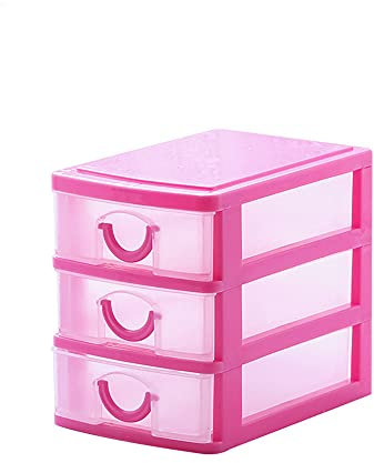 Mini cassetto da scrivania, cassetto in plastica multistrato per cosmetici, contenitore da tavolo, organizer rimovibile (rosa, tre strati)