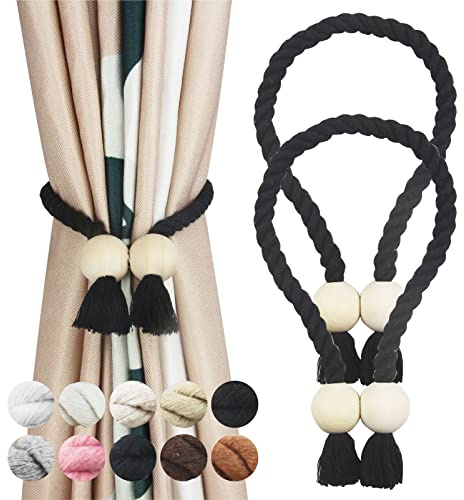 Magnetic Curtain Tiebacks Holdback Cotton Rope Tie Backs for Drapes Porlau