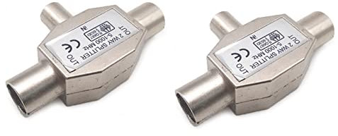 WANGCL 2 divisores coaxiales de antena de TV de 2 vías, conector adaptador divisor de antena coaxial, 2 adaptadores macho a 1 hembra en carcasa de metal, divisor de antena de señal digital coaxial