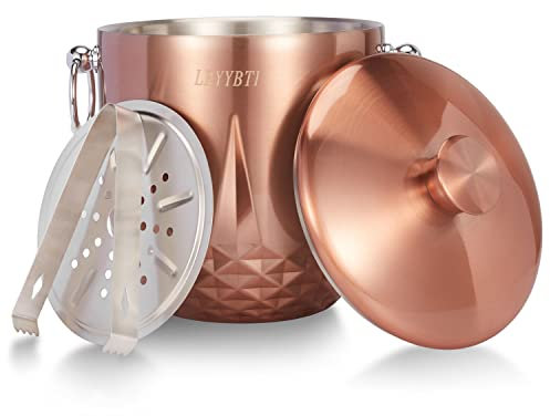 LRYYBTI Eiskübel mit Deckel, Doppelwandiger Edelstahl Isolierter Eiskübel, Champagnereimer, Weineimer für Partys, Cocktailbar, Kupfer, 3L