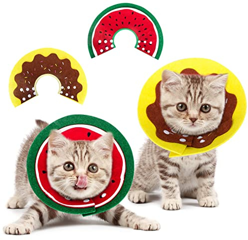 Crazy Bean 2 Halsband för Husdjur, Elizabethan Ruffar, Katt Återhämtning för Anti-Bett Slickning Sår Läkning Justerbar Bekväm Skyddskrage (M, Vattenmelon + Gul)