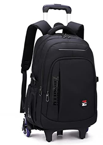 EKUIZAI Solid Color Trolley Backpack Schoolbag for Middle School Students Elementary Rolling Bag Daypack for Teen Boys