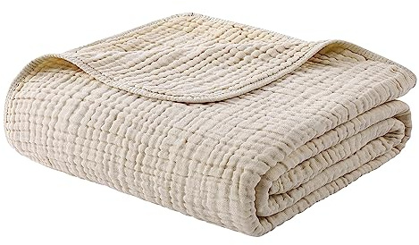 Yoofoss Muslin Blanket 100% Organic Cotton Throw Large 50 x 60 for Bed Couch Summer Gauze Blanket for Adults Lightweight and Breathable Apricot White