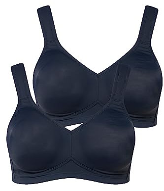 Ulla Popken Damen große Größen Übergrößen Plus Size Mikrofaser-BH, 2-er Pack, ohne Bügel, vorgeformte Cups Nachtblau 125E 793032139-125E