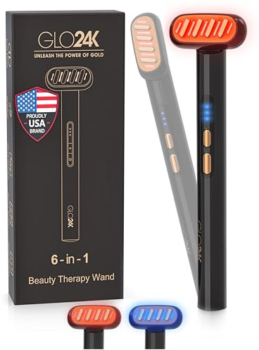 GLO24K 6-IN-1 Beauty Therapy Wand for the Face, Eyes, and Neck I Based on Dual LED Light Therapy, Thermal, Vibration, and Micro-Current Technologies I Award Winning for Best Product