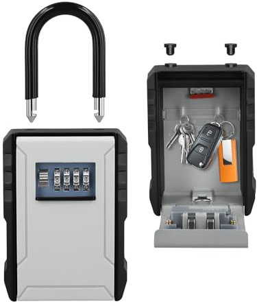 Cassaforte con 4 codici numerici, cassetta portachiavi con gancio rimovibile, cassaforte con codice numerico per esterni, impermeabile e antiruggine, per chiavi o piccoli oggetti di valore