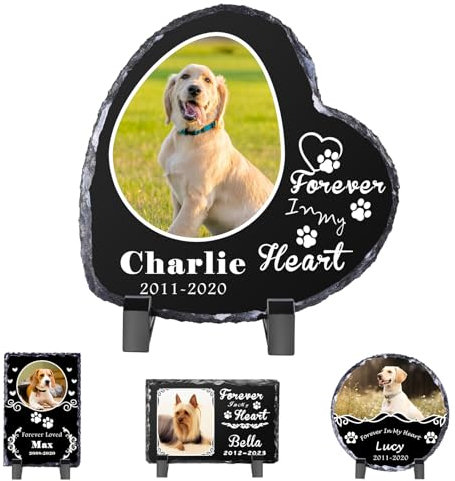 Skyeasure Regalos conmemorativos para perros por la pérdida de perro, piedra de pizarra personalizada, placa de marco de fotos conmemorativa personalizada para perros, regalos de condolencias para