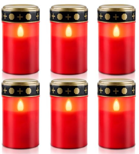 6 Pièces Bougie LED Cimetière, Lumière Funéraire, Bougies Étanches, Lanterne Électrique, Lampe à Piles (Non Incluses)