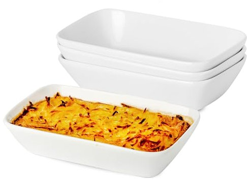 Plat à Four de Cuisson Porcelaine - Plat à Four en Céramique Petit - Plat à Lasagne Rectangulaire - Idéal pour Les Lasagnes, Les Soufflés ou Le Tiramisu - Dimensions 18x11x4 cm, 400ml - Lot de 4