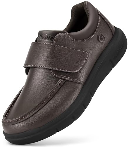 FitVille Zapatos Diabéticos Hombre Extra Anchos Mocasines Piel Comodos Casual Zapatillas Cuero Hombre para Pies Hinchados Trabajo