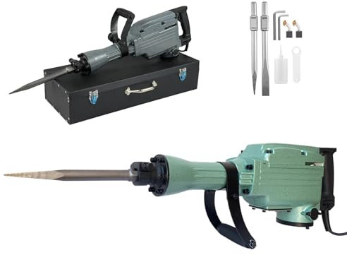 Martello Demolitore Perforatore Pneumatico 2000W 1750BPM 56 Joule per Calcestruzzo impugnatura girevole a 360° include Scalpello a punta, Scalpello piatto per Demolizione Muro