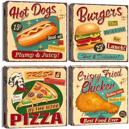 Artscope 4 Teilig Leinwandbilder mit Leckeres Essen Motiv Kunstdruck - Moderne Wandbild für Badezimmer Wohnzimmer Wanddekoration - 30 x 30 cm