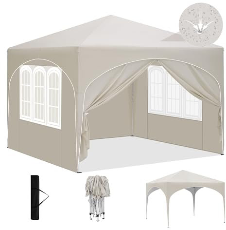 Laneetal Pop-Up Faltpavillon wasserfest Winterfest, Pavillon 3x3 m faltbar, Grillpavillon stabil, Gartenpavillon mit Seitenwänden Fenstern Tasche, für Camping Strand Garten, Beige