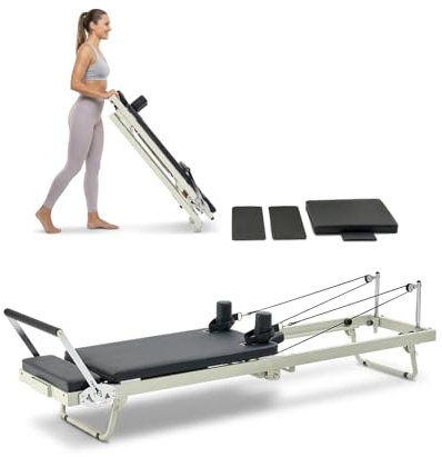 VEVOR Riformatore Pilates Pieghevole, Macchina per Allenamento Pilates per Palestra Casa, Letto Pilates con Doppia Resistenza Molla e Corda, per Utenti Avanzati Principianti, Fino a 181,4 kg