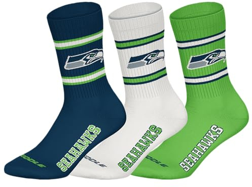 NFL Unisex Seattle Seahawks 3pk Crew Socks, Navy-White-Green, 43-46 EU