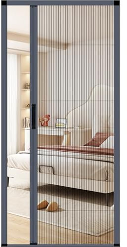 No-Drilling Retractable Screen Door, Folding Sliding Screen Doors with Aluminum Frame for Patio French Front Door Bedroom Kitchen, Custom Screen for Single/Double Door, Customize Size