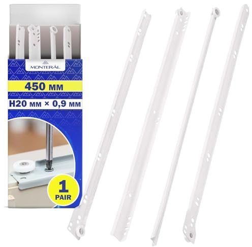 1 Coppia Guide per Cassetti 450 mm H 20 x 0,9 mm - Bianchi Guide Cassetti Scorrevoli Hanno Un'estensione Parziale di 363 mm - Garanzia di 10 Anni - MONTERAL