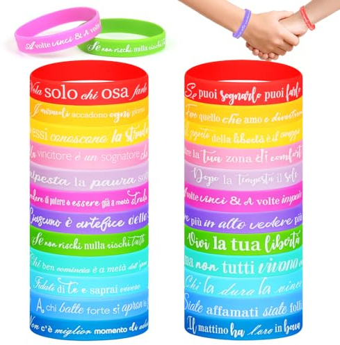 Gudotra 24 Pezzi Braccialetti Bambini con Frasi Motivazionali Gadget Compleanno Regalini Fine Anno Scolastico Studenti Bracciale Amicizia Colorati in Silicone