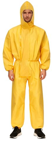 renvena Skyddsoverall för män, vattentät coverall med huva, helkroppsdräkt för vuxna, verkstad, Laobr uniform, arbetskläder, Gul B, 3XL
