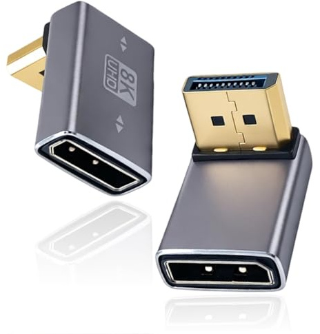 CanQuanSWZX Pack de 2 adaptadores DisplayPort, adaptador 8K UHD HDR con carcasa de aleación, conector acodado de 90 grados a hembra, adaptador DisplayPort 8 K @ 60 Hz/4K @ 144 Hz, DisplayPort 1.4, UHD