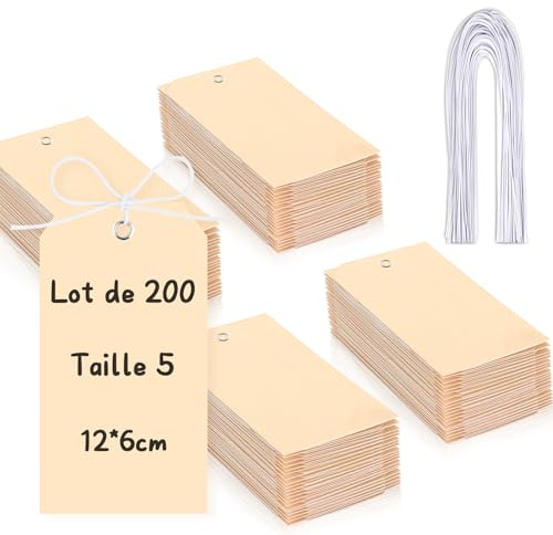 200 Feuilles étiquettes Américaines avec œillet 120x60mm Etiquette Manille avec Œillets 160 g/m Étiquette d'expédition Avec Cordon élastique Personnalisées pour Distribution