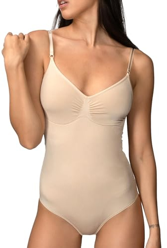 Bodyeffect - Body Contenitivo Invisibile e Senza Ferretto con Tassello Antibatterico con Spallino Stretto e Regolabile Art. 510119 (M/L, Skin)