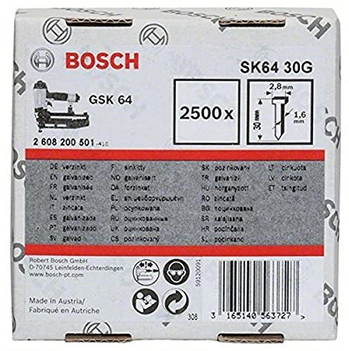 Bosch Professional 2500x Senkkopf-Stift SK64 25G (1.6/16 g, 2.8x1.45x25 mm, Verzinkt, Zubehör für Nagelpistolen, Druckluftnagler)