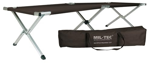 Mil-Tec US fältsäng med aluminiumram (190 x 65 x 40 cm) • Vikbar fältsäng inklusive bärväska • Utomhus camping • Som Army-campingsäng, tältsäng, campingsäng, gästsäng, nödsäng, svart