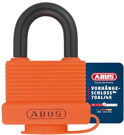 ABUS Vorhängeschloss 70AL/45 aus massivem Aluminium - wetterfest - mit Schutzkappe und Kunststoffummantelung - ABUS-Sicherheitslevel 5 - Orange