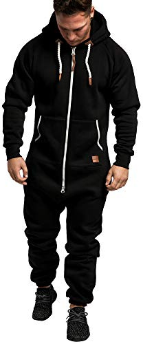 Amaci&Sons Herren Overall Jumpsuit Jogging Onesie Trainingsanzug 3007 Schwarz/Weiß M