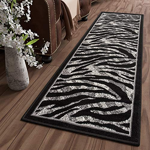 TAPISO Dream Teppich Läufer Flur Brücke Modern Zebra Streifen Tier Muster in Creme Grau Schwarz Korridor Wohnzimmer ÖKOTEX 120 x 120 cm