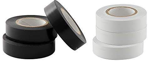 CORA 6 Nastri isolanti (3 Neri 3 Bianchi) 15 mm x 10 m