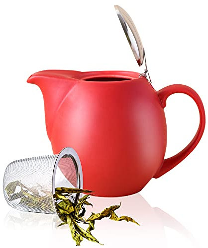Yundu Théière en porcelaine rouge de 950 ml - Couvercle en acier inoxydable et infuseur fin pour infuser le thé en vrac, assez pour 4 tasses