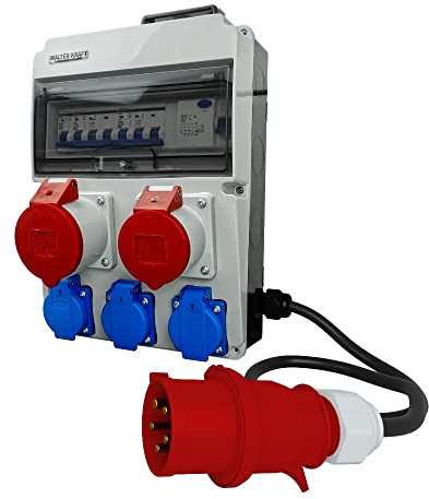 Stromverteiler FI-Schutzschalter Baustromverteiler CEE 32A 16A 3x230 Bals Steckdosen Griff