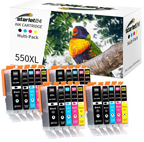 Starlet24 Kompatibel Druckerpatronen für Canon PGI-550 CLI-551, Tintenpatrone für Pixma IP7250 IP8750 IX6850 MG5450 MG5550 MG5650 MG5655 MG6350（4 PGBK 4 Schwarz 4 Cyan 4 Magenta 4 Gelb
