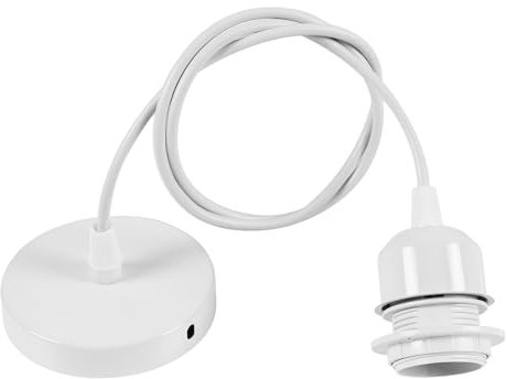 Niviy Cable Suspension Luminaire Blanc Douille Ampoule Plafond avec Cable de 100 cm E27 Porte Lampe Suspension Douille e27 avec Fixation Plafonnier Accessoire pour Cuisine Bar&Café 1pcs
