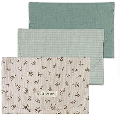 MIMUSELINA - 3X Bolsa Impermeable Bebe Guarderia para Muda | Bolsa Pañales y Toallitas Bebe | Organizador Ropa Bebe | Tela Impermeable (Waffle Mint/B. Mint/Ecru)