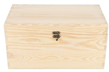JJSQ Large Wooden Storage Box with Hinged Lid Rectangle Unfinished Unpainted Accessories Storage Wood Box for Crafts DIY Decoration Natural (13.8 x 7.9 x 7.1 IN)