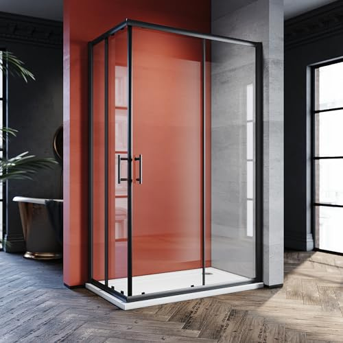 SONNI Porte de douche sans receveur de douche, 90 x 120 cm, noir, en verre de sécurité, entrée d'angle, porte coulissante, douche d'angle