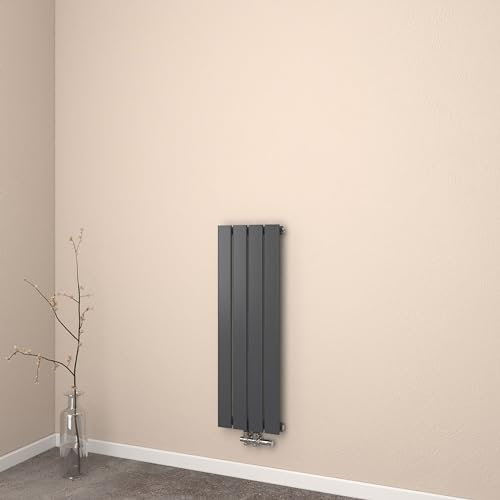 EMKE Radiatore ad acqua calda 90x30 cm, Radiatore piatto a monostrato con attacco centrale, Design montaggio verticale a parete, termoarredo verticale, Nero