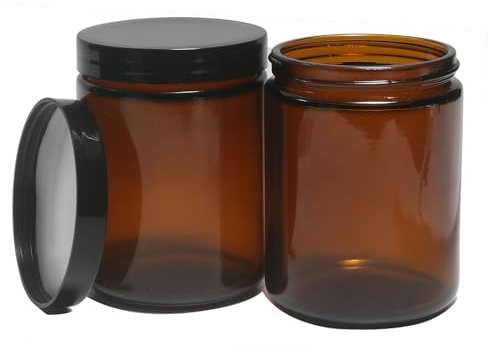 HORMERRY 8oz Glass Jars with Lids, 2 pack Jars Amber 250g Empty Round Cosmetic Containers for Sample, Powder,Body Butter,Cream, Lotion, Spice