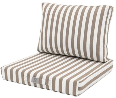 Lot de 2 Coussins Déhoussables Rayures Beiges pour Salon de Jardin - Confort Premium, Anti UV Assise: 60 X 60 cm Dossier: 35 x 60 cm - Déco Arts