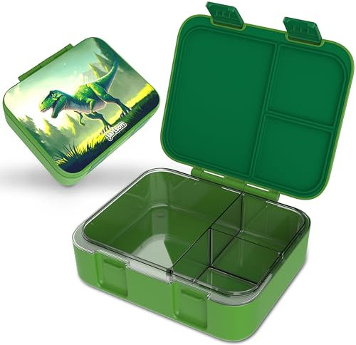Jarlson® Brotdose Kinder mit Fächern | NUR HANDWÄSCHE | Lunchbox BPA frei | Bento Box auslaufsicher | Jausenbox für Kindergarten und Schule |1000 ml (Dinosaurier Grün, MILI (3 Fächer - leichtgewicht)
