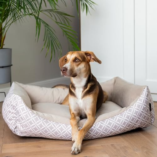 4L Textil OTTO Kuscheliges Boho Hundebett abwaschbar Hundekorb mittelgroße Hunde Hundekissen mittelgrosse Hunde Hundekörbchen Hundesofa (100x80 cm, Beige)