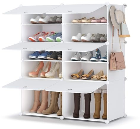 HOMIDEC Shoe Storage, Oversized 2 x 5 Tier Shoe Rack, shoe box for 20 Pair Shoes, Multifunctional Dust-proof Shoe Storage Cabinet for All Kinds of Shoes, Books, Toys and Clothing,White