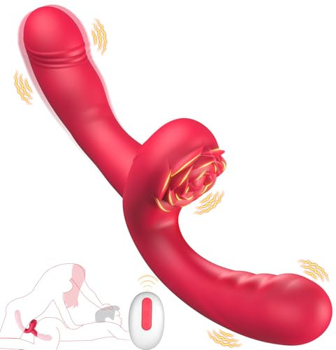 Strapon Doppeldildo Trägerloser Strapon, Umschnallpenis für Frauen Männer, Fernbedienung Vibration Vibratorensets für Frauen Klitoris & G Punkt, Rose Sexspielzeug Lesbische Sex Toyset für Paar Set