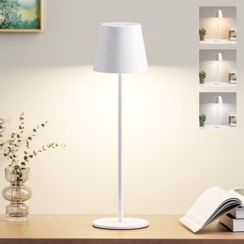 PreeOtti Tischlampe Kabellos LED, Akku Tischlampe für Outdoor Indoor(Weiß)