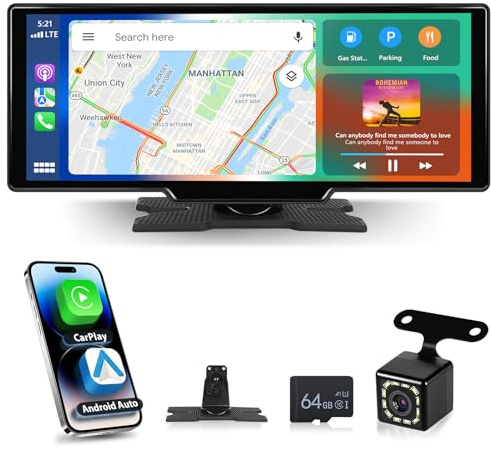 Motorsi Wireless Carplay Autoradio Portatile, Schermo Bluetooth per Auto 10.26 Touchscreen Monitor, 7-32V Smart Dash Andriod Auto con Navigatore GPS/AUX/Mirror Link/FM-Transmitter/Assistente Vocale